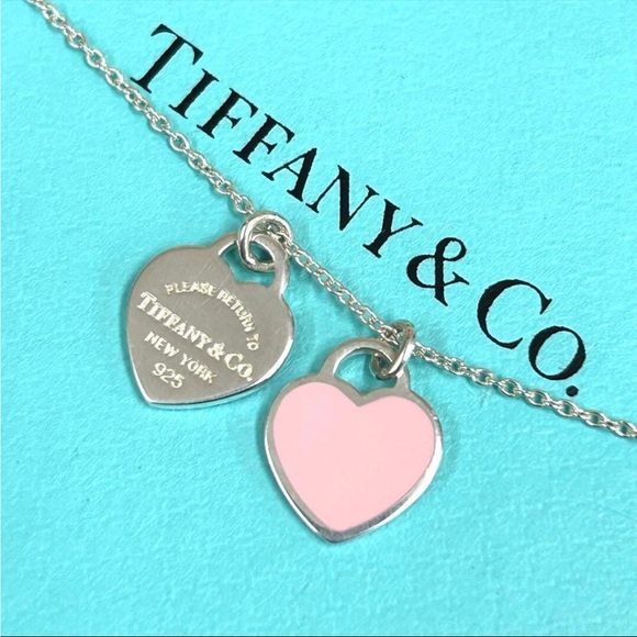 Tiffany & Co. Jewelry - Tiffany & Co 💯% Auth Pink Mini Double Heart 925 Silver Necklace✨w/pouch✨EUC✨